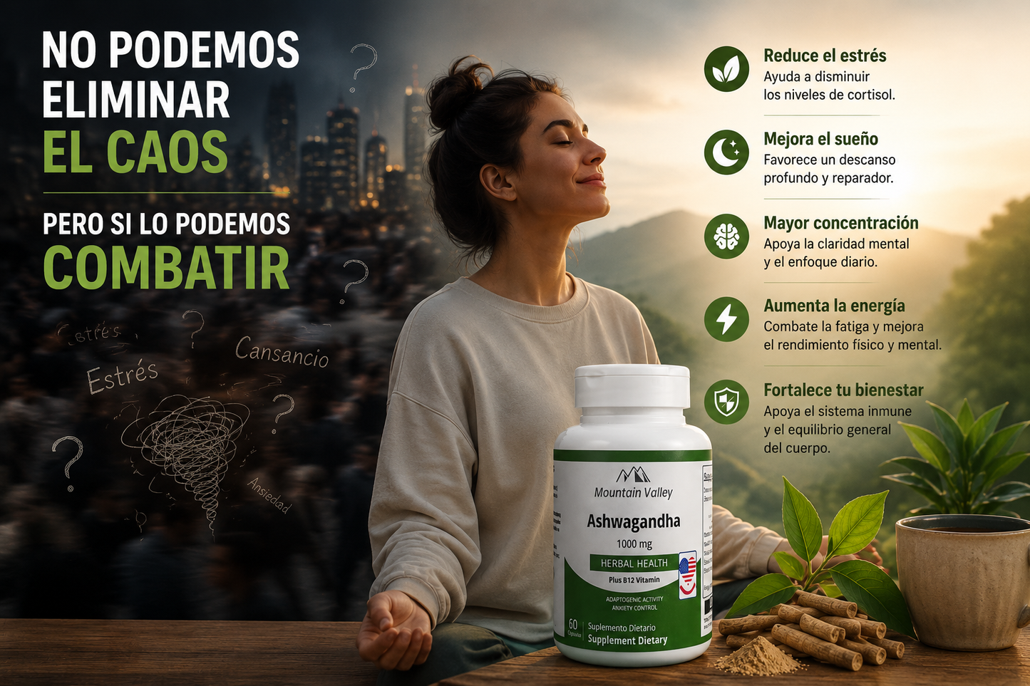 Ashwagandha 1000MG, vuelve a descansar bien y comienza a combatir el estrés